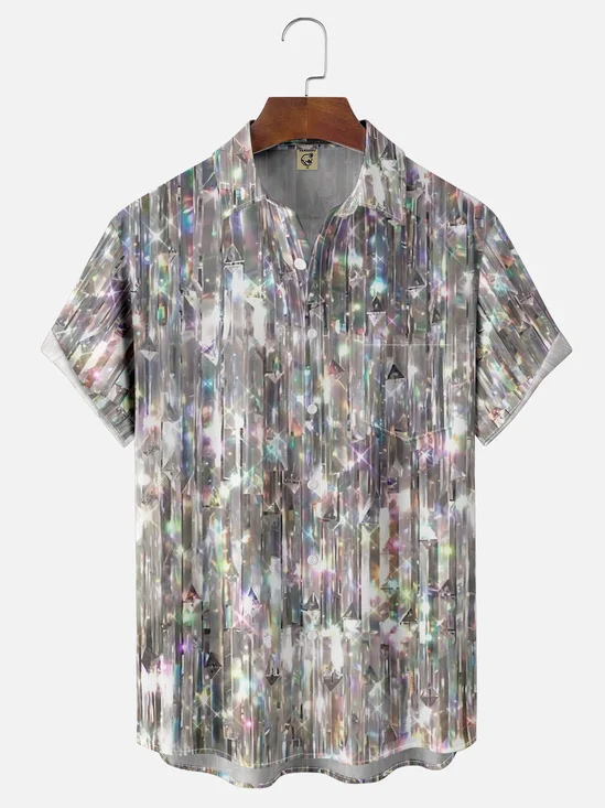 Moisture-wicking Party Glitter Sequin Art Chest Pocket Casual Shirt