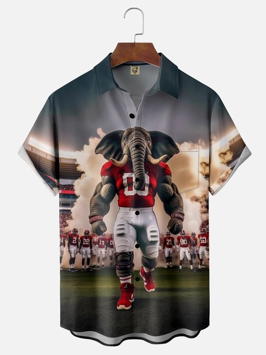 Moisture-wicking American Football Alabama Art Elephant Chest Pocket Casual Shirt