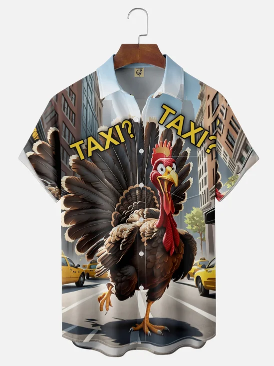 Moisture-wicking Thanksgiving Turkey Funny Chest Pocket Casual Shirt