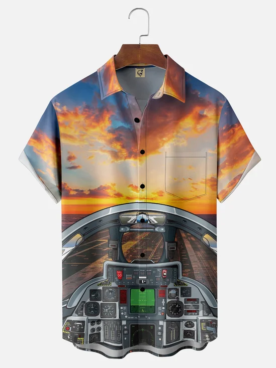 Hardaddy X Larry Blazek Moisture-wicking Aircraft Cockpit Vision Chest Pocket Casual Shirt