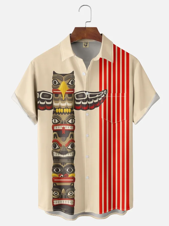 Moisture-wicking Canada Pacific Totem Fun Art Chest Pocket Bowling Shirt