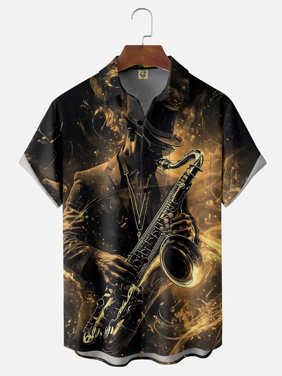 Moisture-wicking Music Festival Jazz Art Blues Chest Pocket Casual Shirt