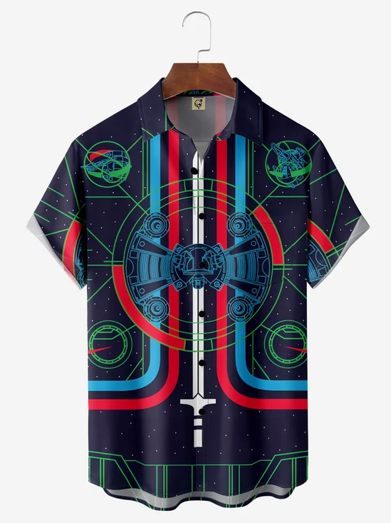 Moisture-wicking Universe Spaceship Technology Chest Pocket Casual Shirt