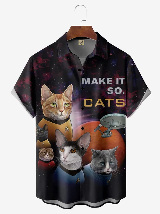 Moisture-wicking Star Universe Cat Chest Pocket Casual Shirt