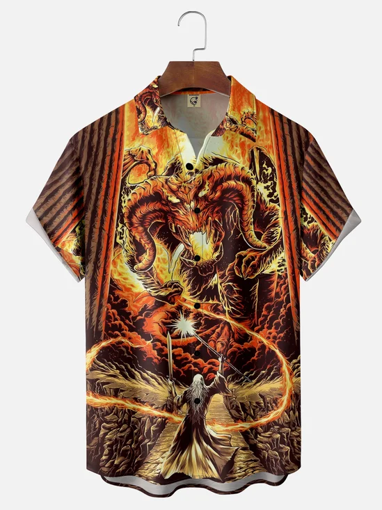 Moisture-wicking Fantasy Dragon Wizard Magic Chest Pocket Casual Shirt