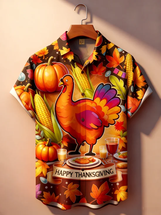 Moisture-wicking Thanksgiving Turkey Chest Pocket Holiday Shirt