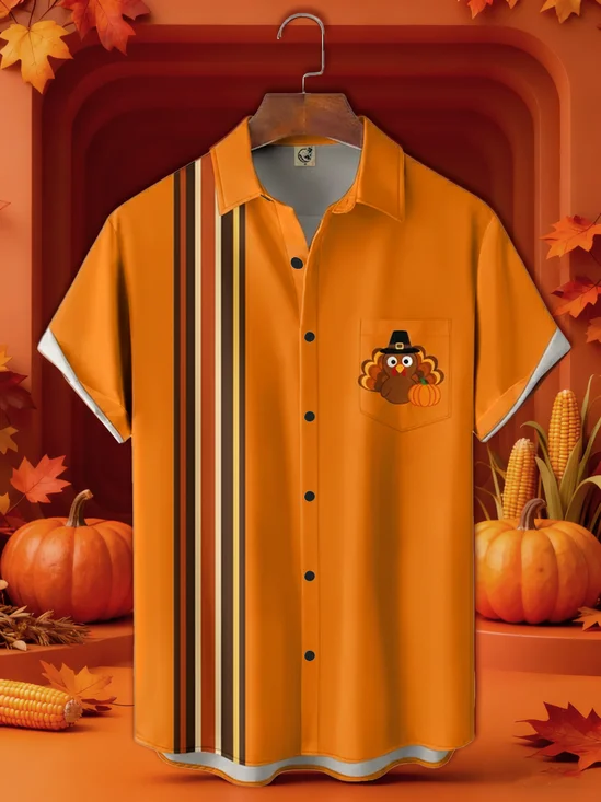 Moisture-wicking Thanksgiving Turkey Chest Pocket Casual Shirt