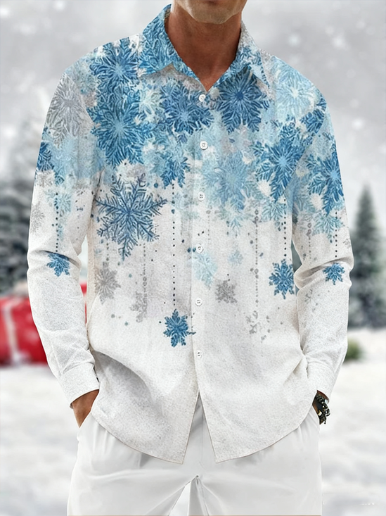 Moisture Wicking Merry Christmas Snowflake Chest Pocket Long Sleeves Shirt