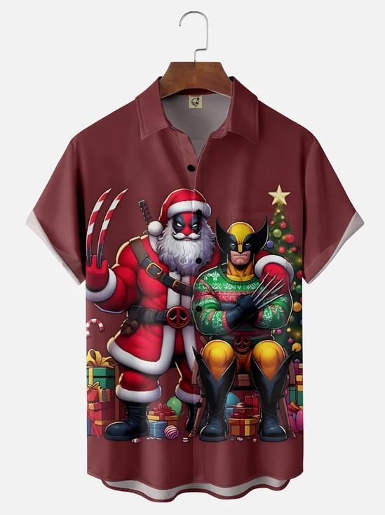 Moisture-Wicking Christmas Wolverine Deadpool Chest Pocket Hawaiian Shirt