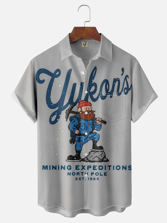 Moisture Wicking Christmas Chest Pocket Hawaiian Shirt