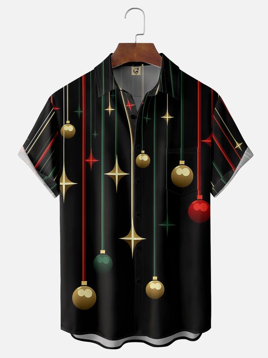 Moisture Wicking Artistic Christmas Merry Christmas Striped Christmas Lights Chest Pocket Hawaiian Shirt