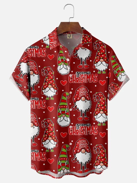 Moisture-Wicking Christmas Tree Fun Gnome Chest Pocket Casual Shirt