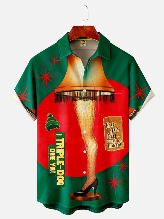 Moisture-wicking Christmas Story Leg Lamp Chest Pocket Holiday Shirt