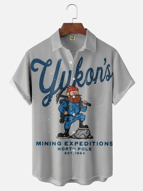 Tall Size Moisture Wicking Christmas Chest Pocket Hawaiian Shirt