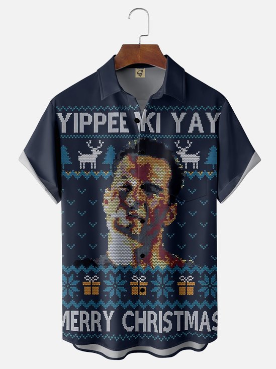 Tall Size Moisture-wicking Christmas "GRISWOLD" Funny Ugly Chest Pocket Casual Shirt