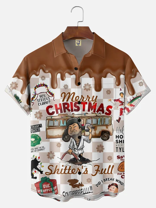 Big size  Moisture Wicking Crazy Christmas Vacation Eddie Chest Pocket Hawaiian Shirt