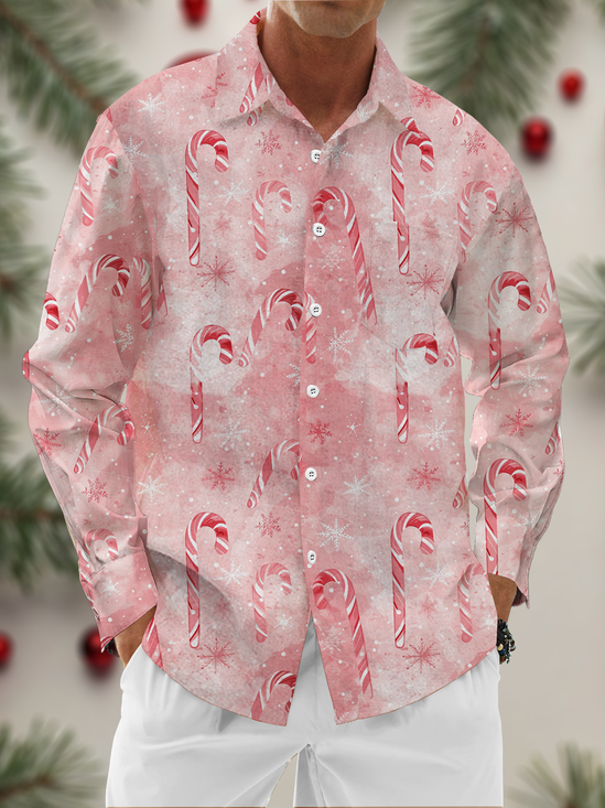 Moisture Wicking Candy Cane Merry Christmas Chest Pocket Long Sleeved Shirt