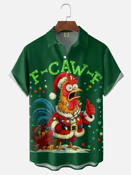 Moisture-wicking Christmas Chicken Chest Pocket Holiday Shirt