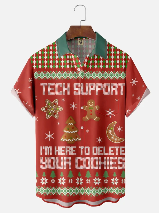 Tall Size Moisture-wicking Christmas Tech Support Computer Programmer Chest Pocket Casual Shirt
