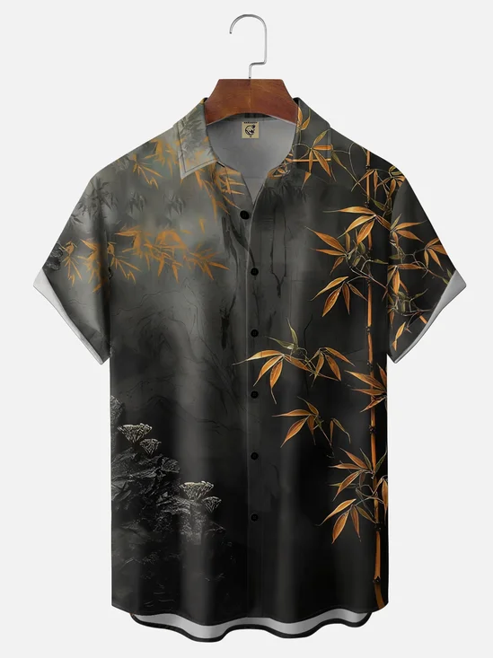 Moisture Wicking Bamboo Plant Chest Pocket Holiday Hawaiian Shirt