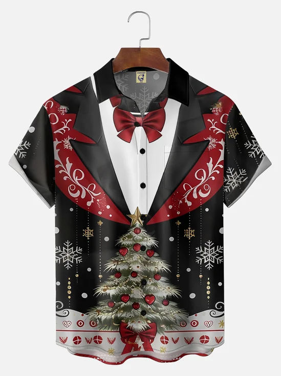 Big Size Moisture-wicking Christmas Santa Claus Chest Pocket Ugly Shirt