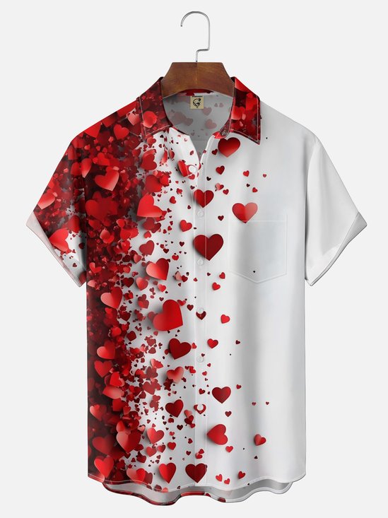 Moisture Wicking Gradient Abstract Valentine's Day Heart Chest Pocket Holiday Shirt