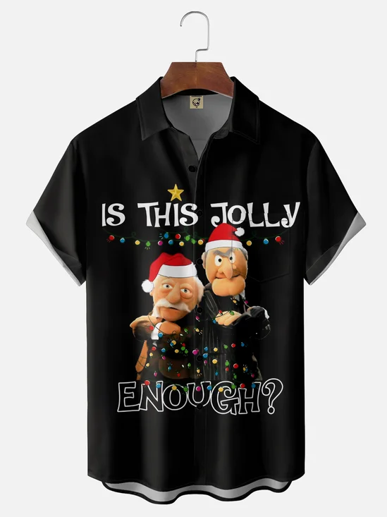 Tall Size Moisture-wicking Christmas Santa Claus Is This Jolly Enough Chest Pocket Casual Shirt