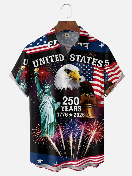 Moisture Wicking 250th Anniversary Of The United States Independence Day Chest Pocket Holiday Hawaiian Shirt