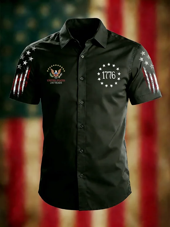 Moisture-wicking 250th Anniversary Independent Day American Flag USA Freedom Chest Pocket Patriotic Shirt