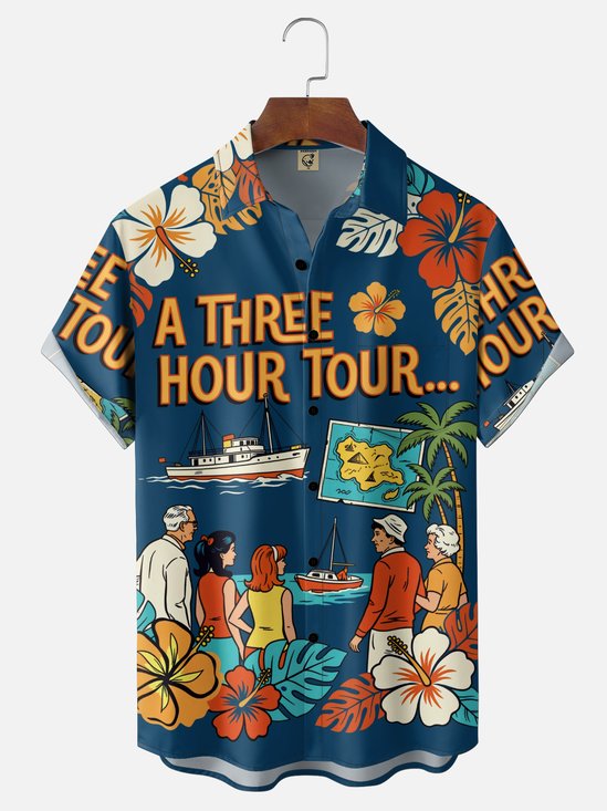 Moisture-Wicking Tropical Floral Chest Pocket Holiday Hawaiian Shirt