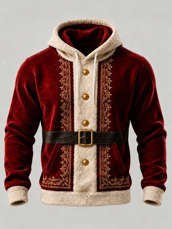 Christmas Vintage Santa Claus Suit Look Kangaroo-Pocket Hoodie Sweatshirt