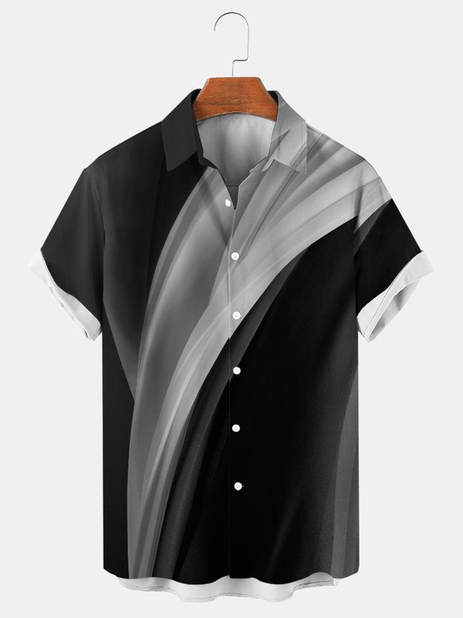 Mens Line Art Print Casual Breathable Short Sleeve Shirt hardaddy