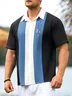 Hardaddy Mens Retro Geo Print Lapel Loose Short Sleeve Bowling Shirt