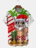 Hardaddy Mens Christmas Santa Surfing Print Front Buttons Soft Breathable Chest Pocket Casual Hawaiian Shirt