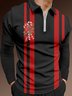 Casual Festive Collection Christmas Striped Geometric Color Block Candy Cane Pattern Lapel Zip Long Sleeve Print Polo Shirt