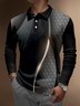 Hardaddy Casual Art Collection 3D Gradient Striped Geometric Block Pattern Lapel Button Long Sleeve Print Polo Shirt