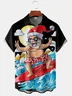 Mens Christmas Santa Surfing Print Breathable Chest Pocket Button Casual Hawaiian Shirt