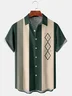 Hardaddy Geometric Color Block Chest Pocket Short Sleeve Bowling Shirt