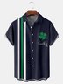 Hardaddy Hawaiian Button Up Shirt for Men Blue St. Patrick's Day Lucky Clover Regular Fit Short Sleeve Bowling Shirt St Paddy's Day Shirt