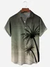 Gradient Texture Coconut Tree Chest Pocket Short Sleeve Casual Shirt