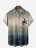Hardaddy Gradient Texture Coconut Tree Chest Pocket Short Sleeve Casual Shirt