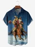 Christmas Cowboy Santa Claus Chest Pocket Short Sleeve Shirt