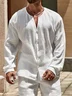 Hardaddy Cotton Plain Long Sleeves Notch Neck Casual Shirt