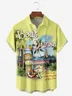 Hardaddy Beach Boat Drinks Scenery Chest Pocket Regular Fit Yellow Short Sleeve Hawaiian Shirt