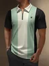 Hardaddy Casual Art Collection Striped Geometric Color Block Lapel Short Sleeve Polo Print Top