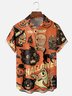 Hardaddy Men's Halloween Cat Ghost Witches Print Casual Breathable Short Sleeve Hawaiian Shirt