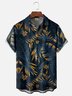 Hardaddy Mens Hawaiian Leaves Print Lapel Loose Chest Pockets Short Sleeve Funky Aloha Shirt