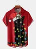 Mens Retro Christmas Black Cat Print Front Buttons Soft Breathable Chest Pocket Casual Hawaiian Shirt