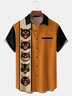Tall Size Moisture-wicking Breathable Halloween Cats Chest Pocket Bowling Shirt