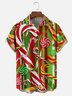 Tall Size Moisture-wicking Christmas Candy Canes Chest Pocket Casual Shirt